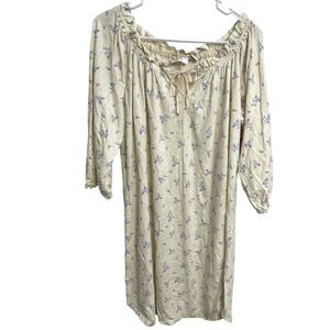 Vintage 90s Cottagecore Floral Cotton Nightgown Dress Prairie Butter Yellow M
